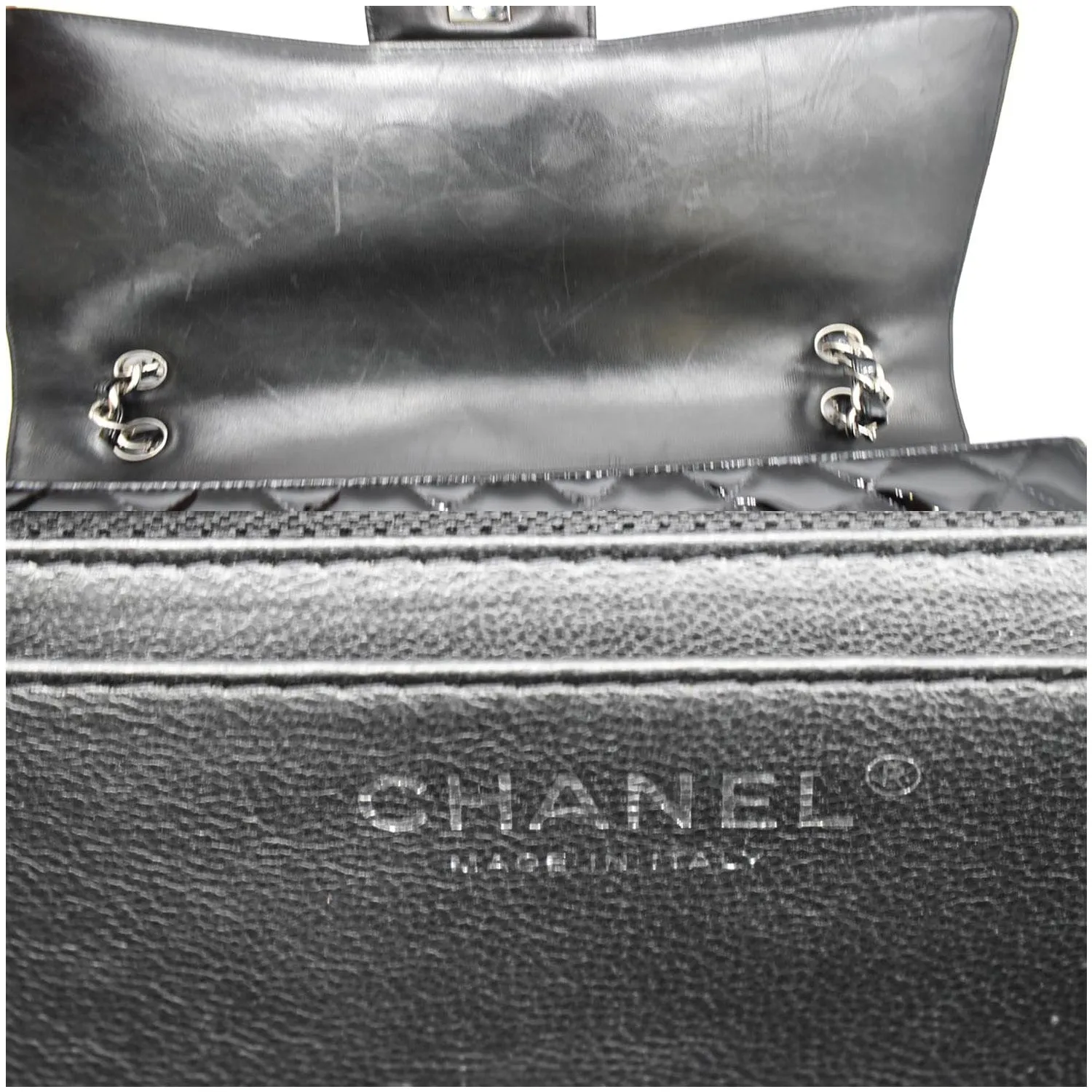 CHANEL Classic Maxi Single Flap Quilted Patent Leather Shoulder Bag Black