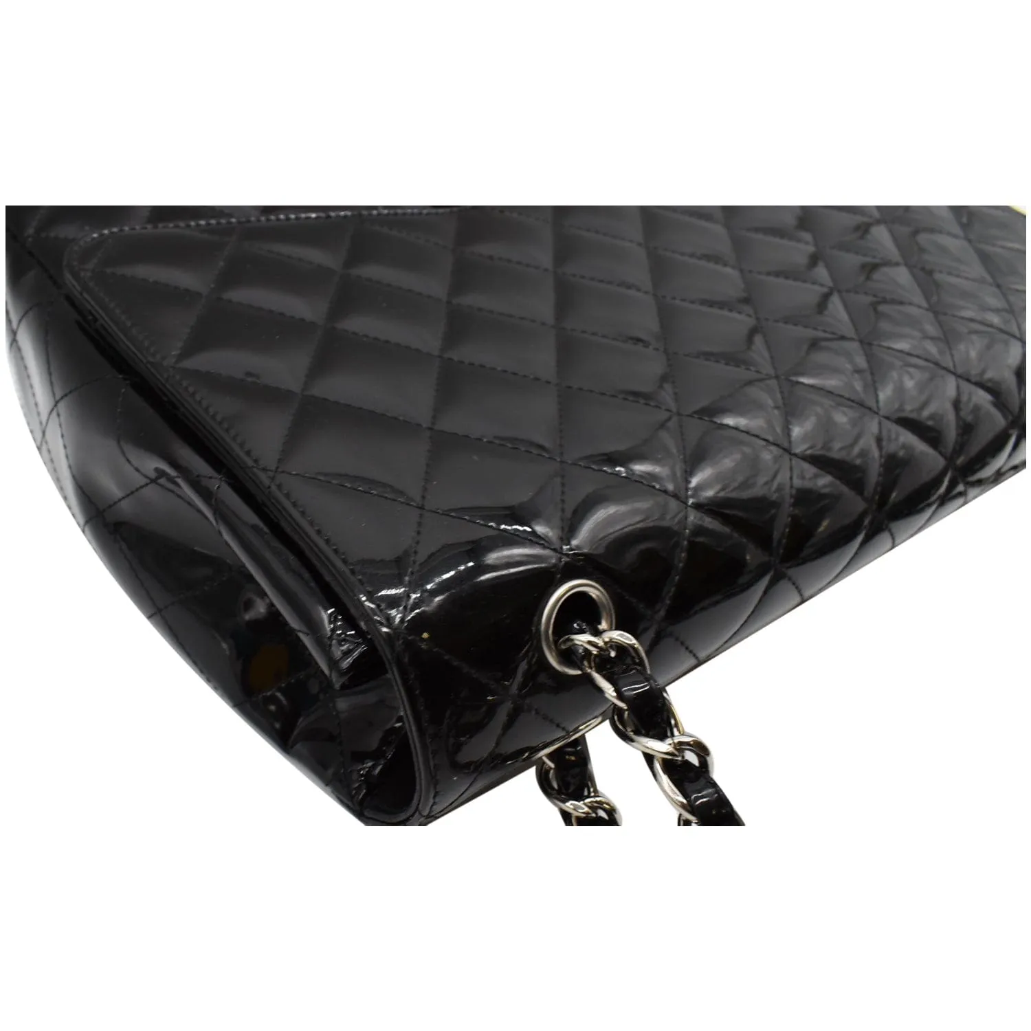 CHANEL Classic Maxi Single Flap Quilted Patent Leather Shoulder Bag Black