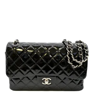 CHANEL Jumbo Flap Patent Leather Shoulder Bag Black