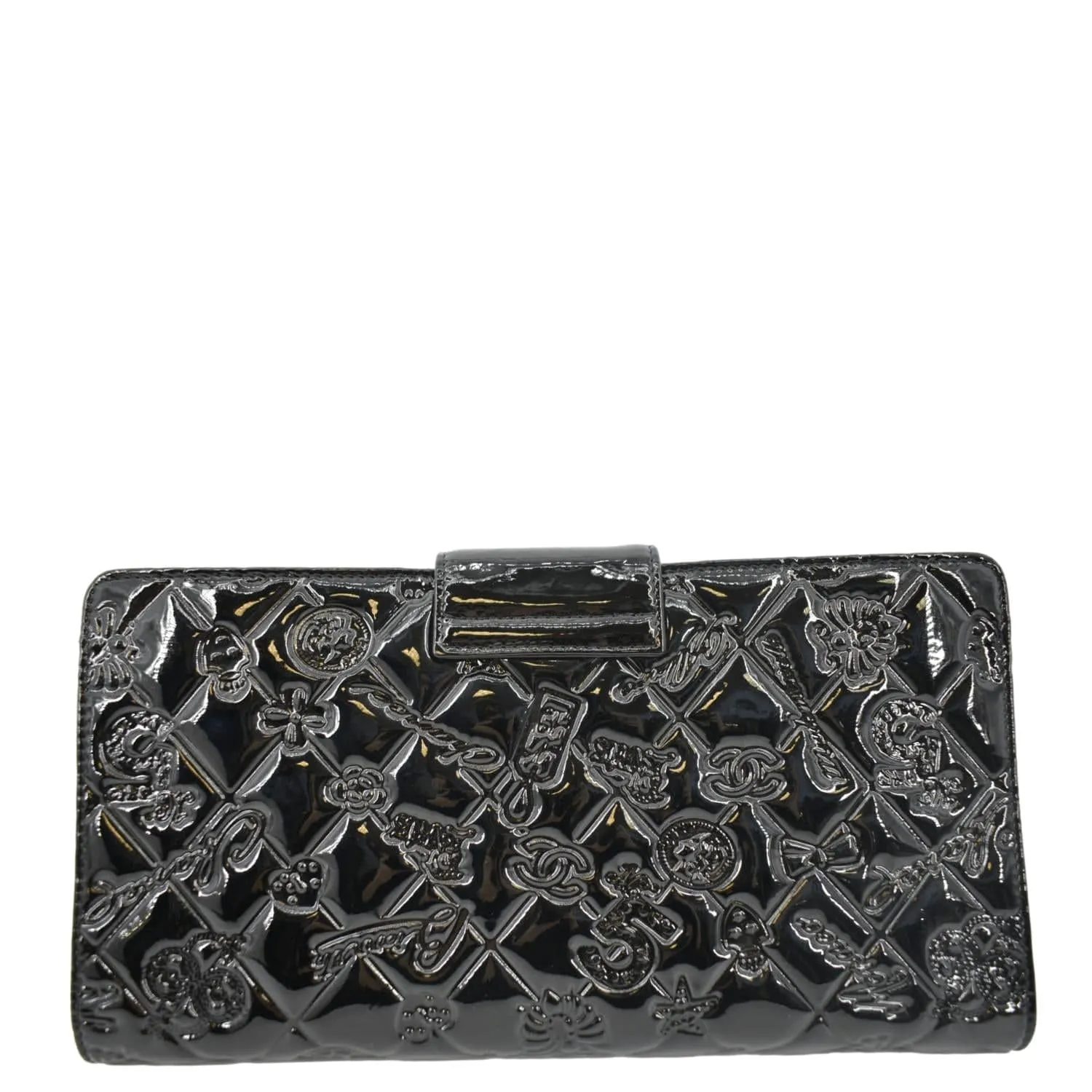 CHANEL Lucky Symbols Pochette Patent Leather Wallet on a Chain Black
