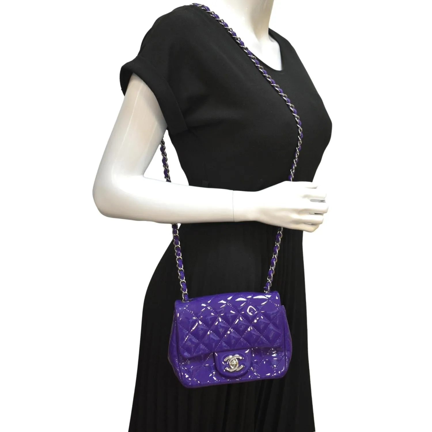 CHANEL Mini Flap Patent Calfskin Leather Shoulder Bag Purple
