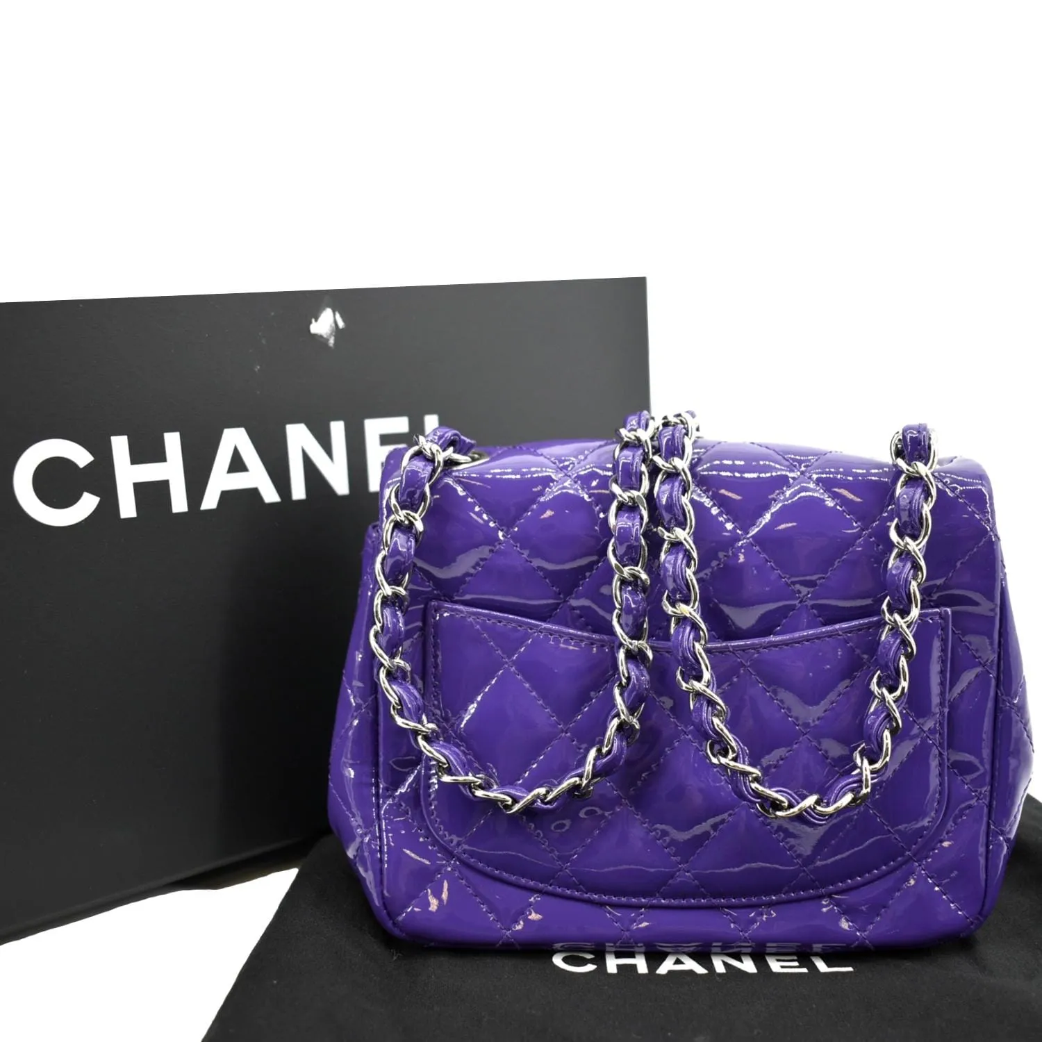 CHANEL Mini Flap Patent Calfskin Leather Shoulder Bag Purple