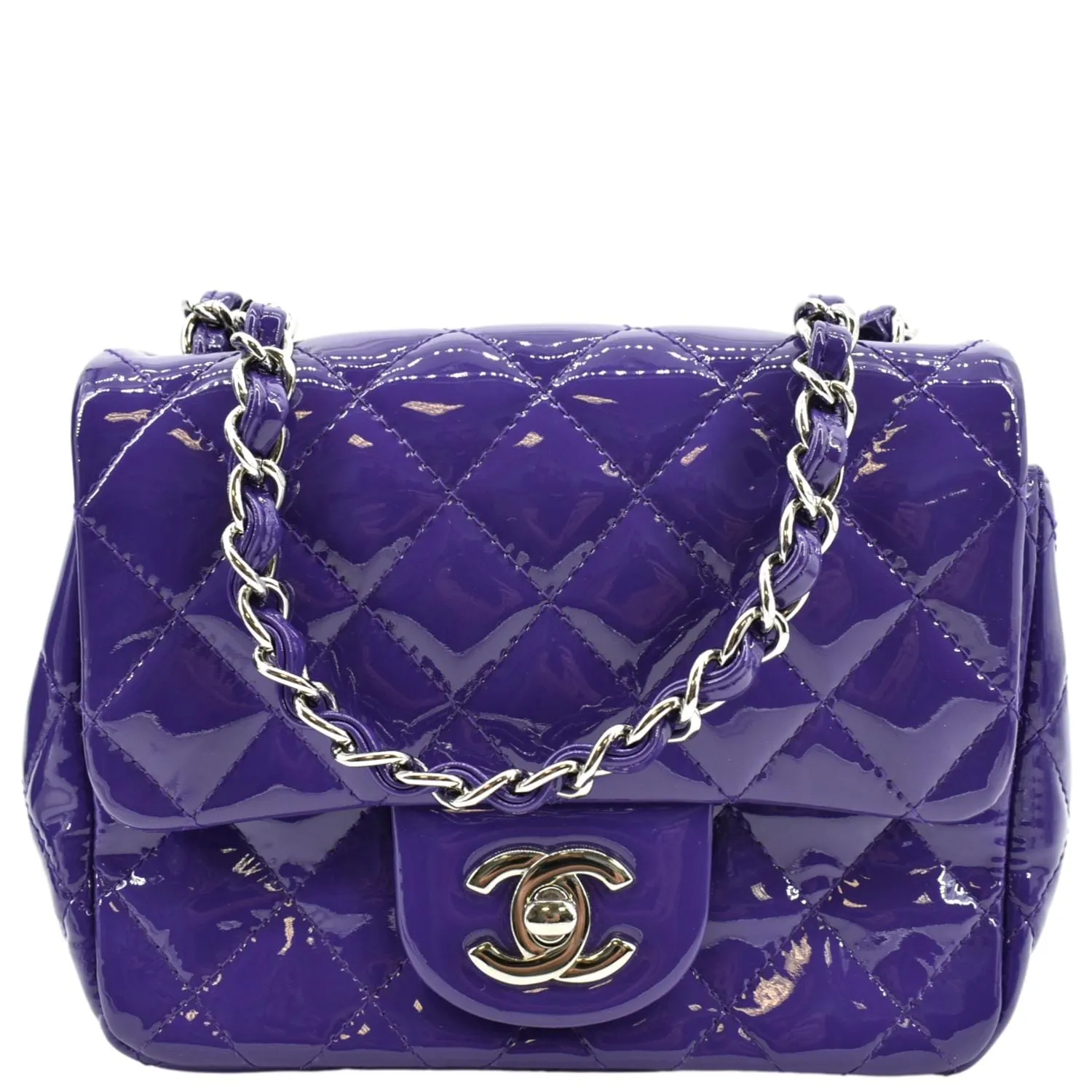CHANEL Mini Flap Patent Calfskin Leather Shoulder Bag Purple