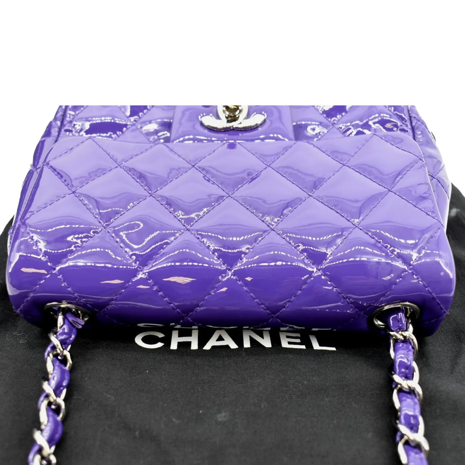 CHANEL Mini Flap Patent Calfskin Leather Shoulder Bag Purple