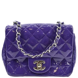 CHANEL Mini Flap Patent Calfskin Leather Shoulder Bag Purple