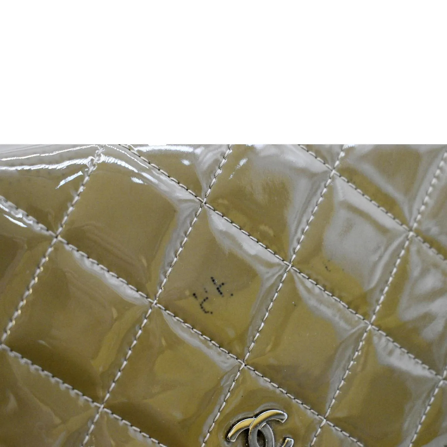 CHANEL Patent Leather Wallet on Chain Crossbody Bag Beige