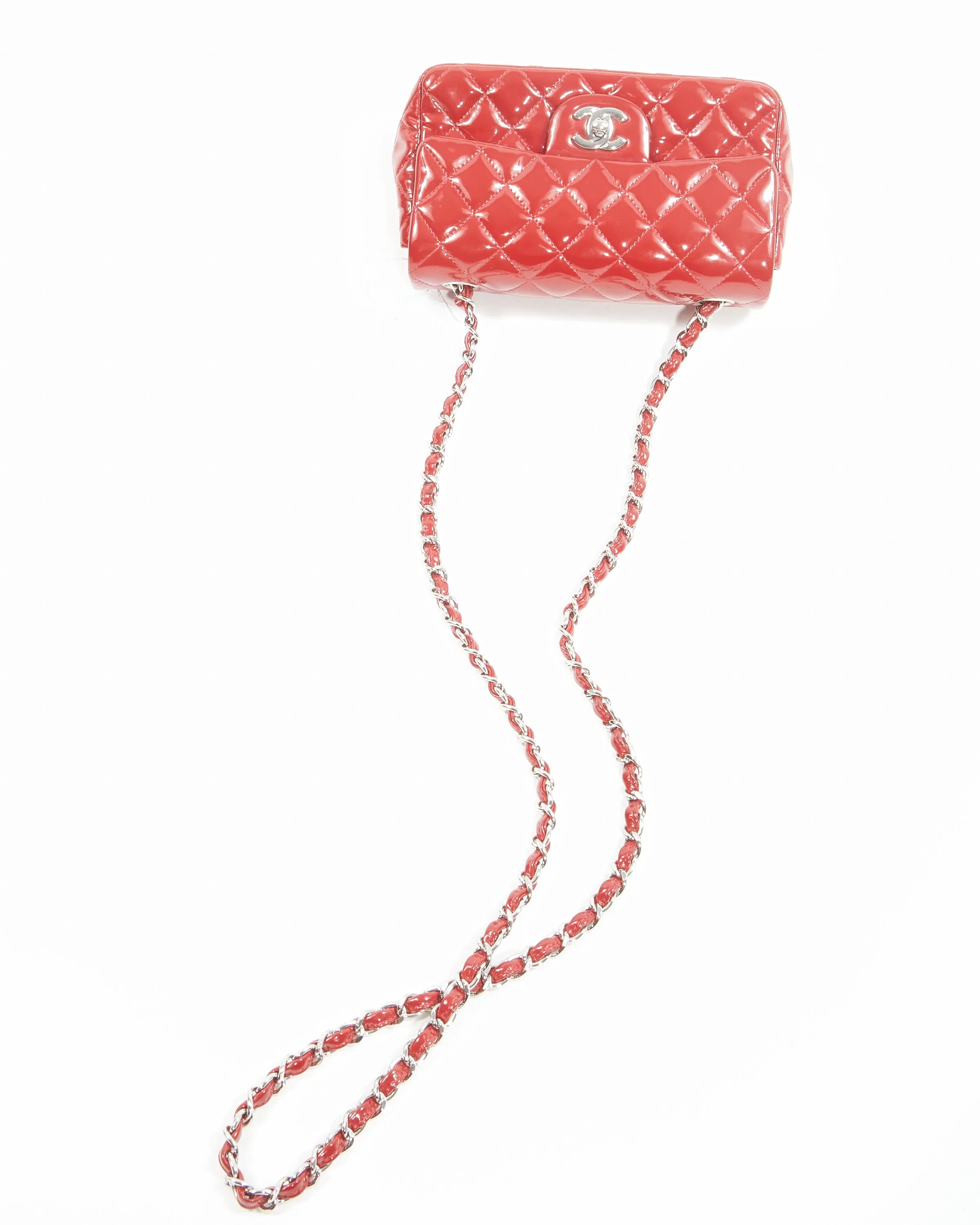 Chanel Red Patent Leather Mini Rectangular Classic Flap Bag
