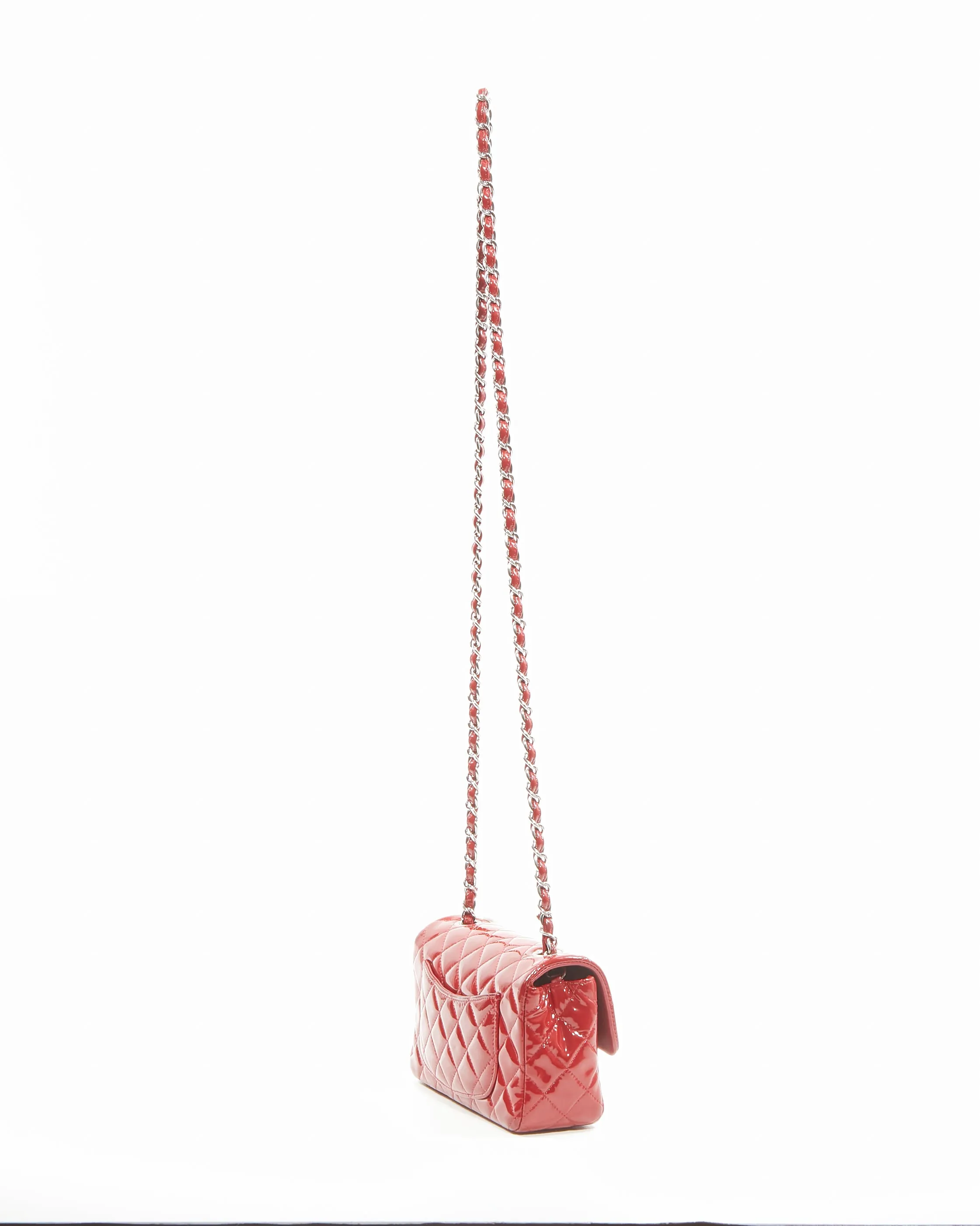 Chanel Red Patent Leather Mini Rectangular Classic Flap Bag
