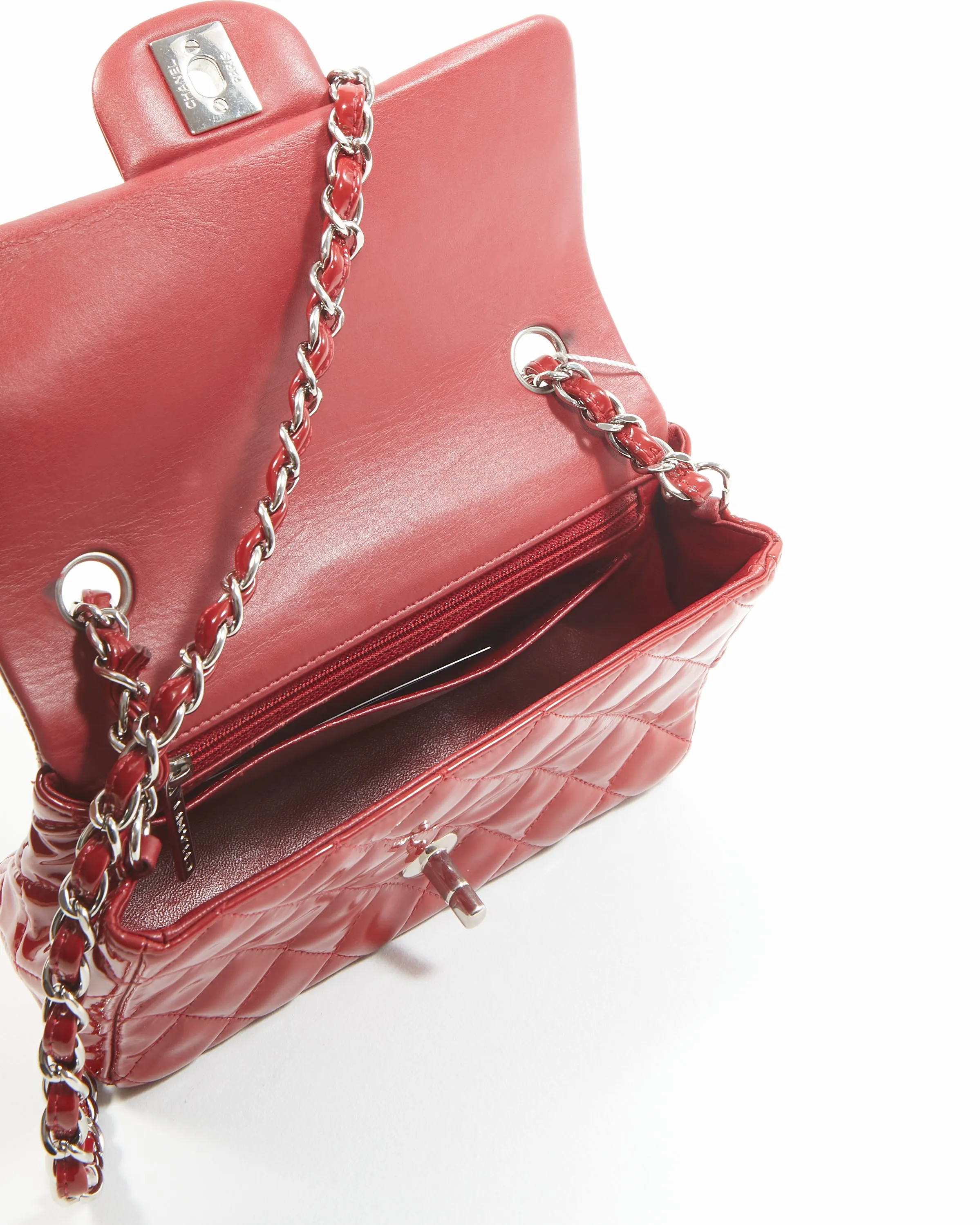 Chanel Red Patent Leather Mini Rectangular Classic Flap Bag