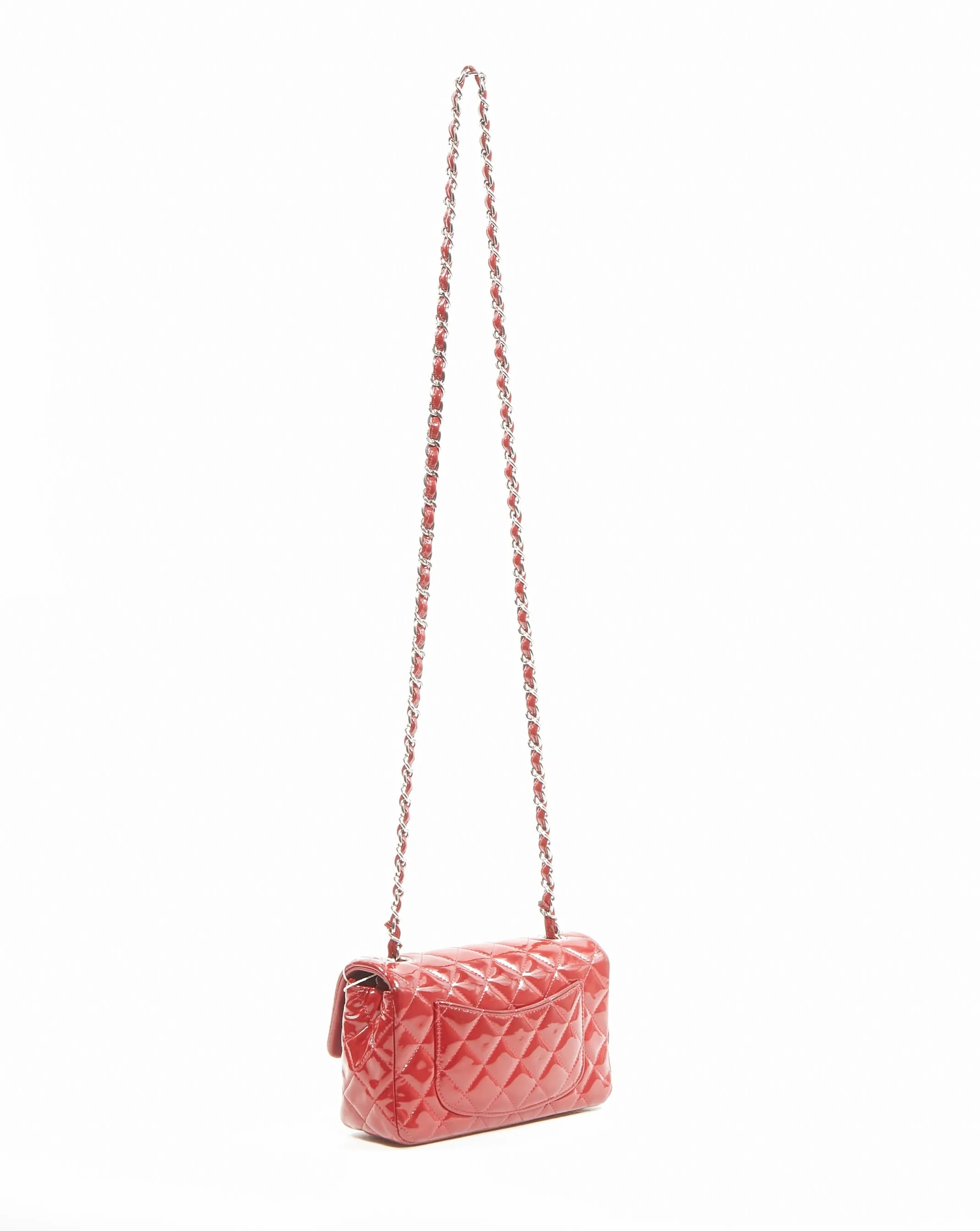 Chanel Red Patent Leather Mini Rectangular Classic Flap Bag