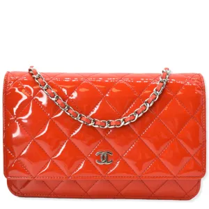 CHANEL WOC Patent Leather Wallet On Chain Clutch Bag Red