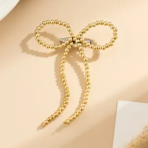 Chic Gold Silver Tone Beaded Bowknot Pin Brooch