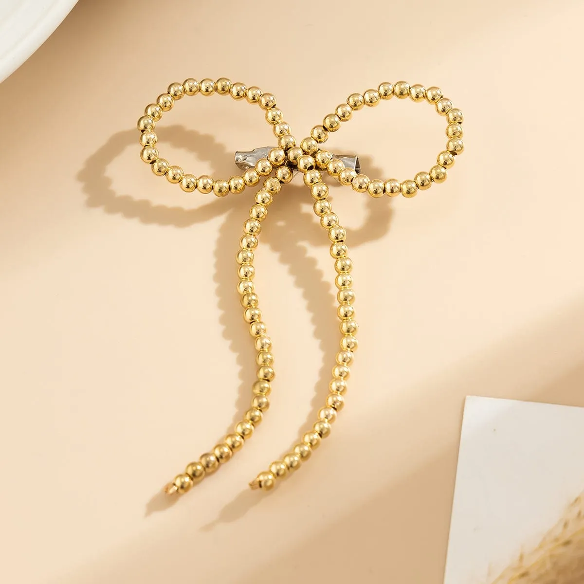 Chic Gold Silver Tone Beaded Bowknot Pin Brooch