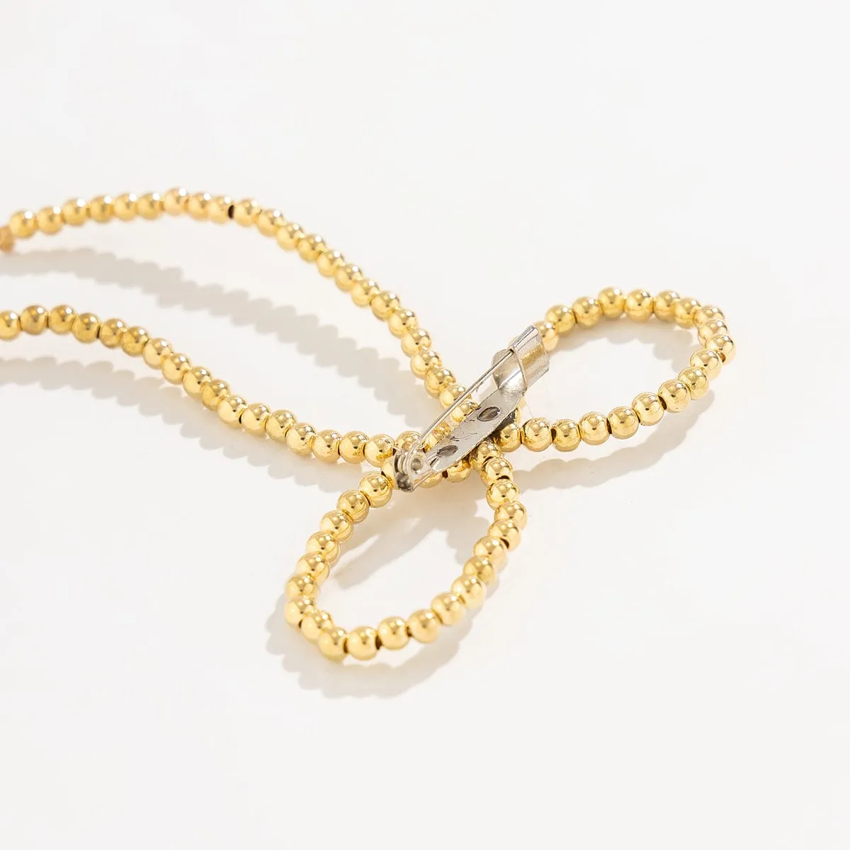Chic Gold Silver Tone Beaded Bowknot Pin Brooch