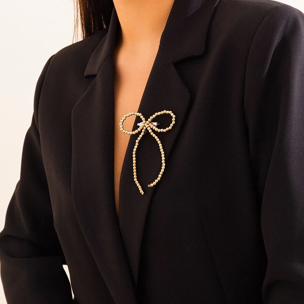 Chic Gold Silver Tone Beaded Bowknot Pin Brooch