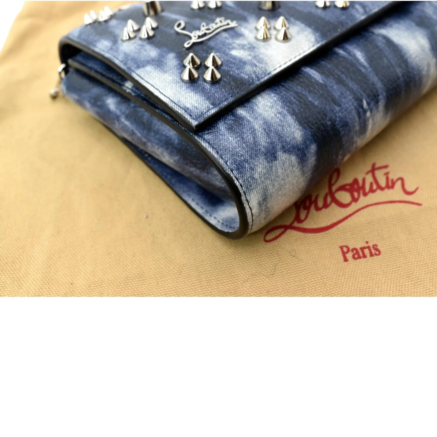 CHRISTIAN LOUBOUTIN Paloma Leather Patent Pearl Spikes Crossbody Bag Blue