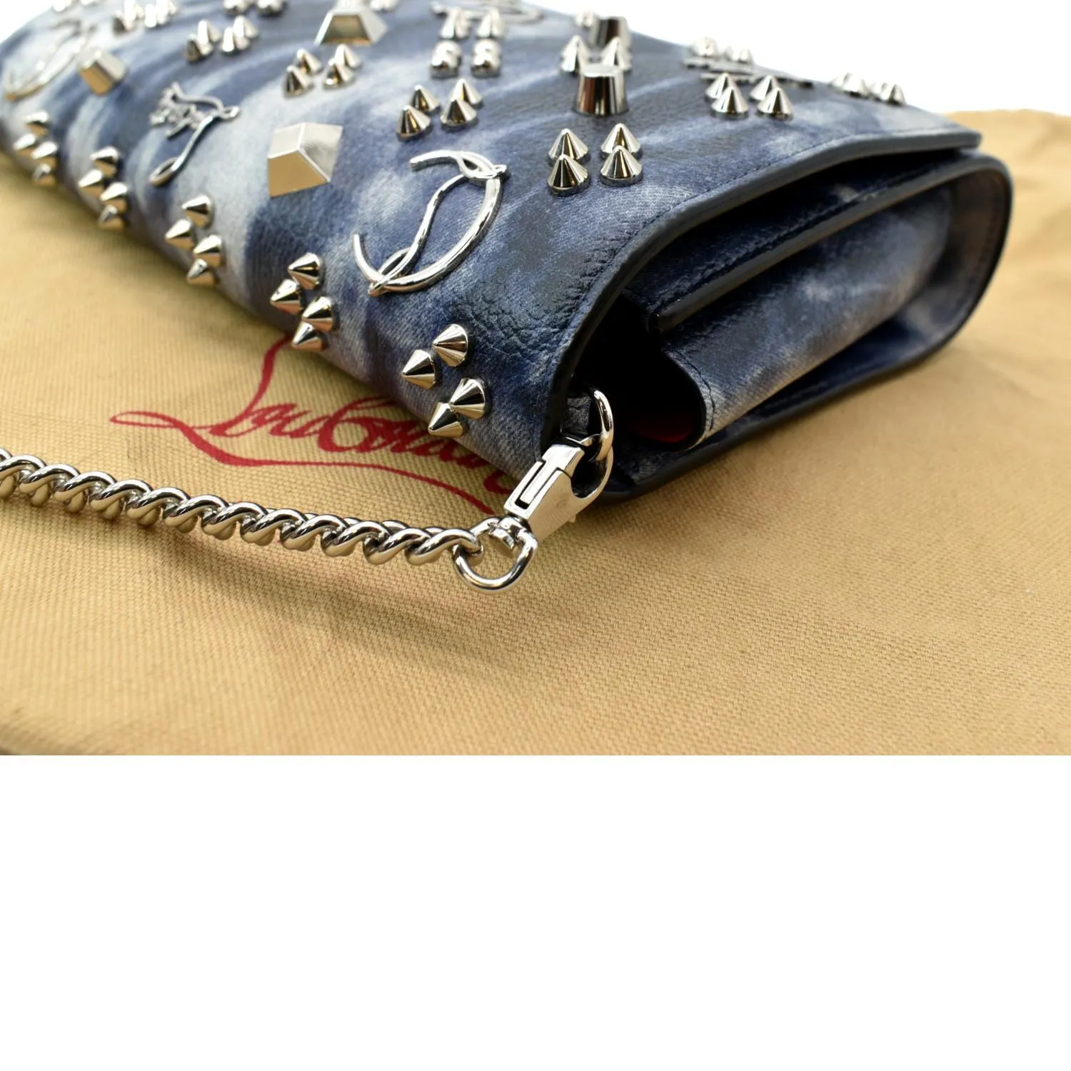CHRISTIAN LOUBOUTIN Paloma Leather Patent Pearl Spikes Crossbody Bag Blue