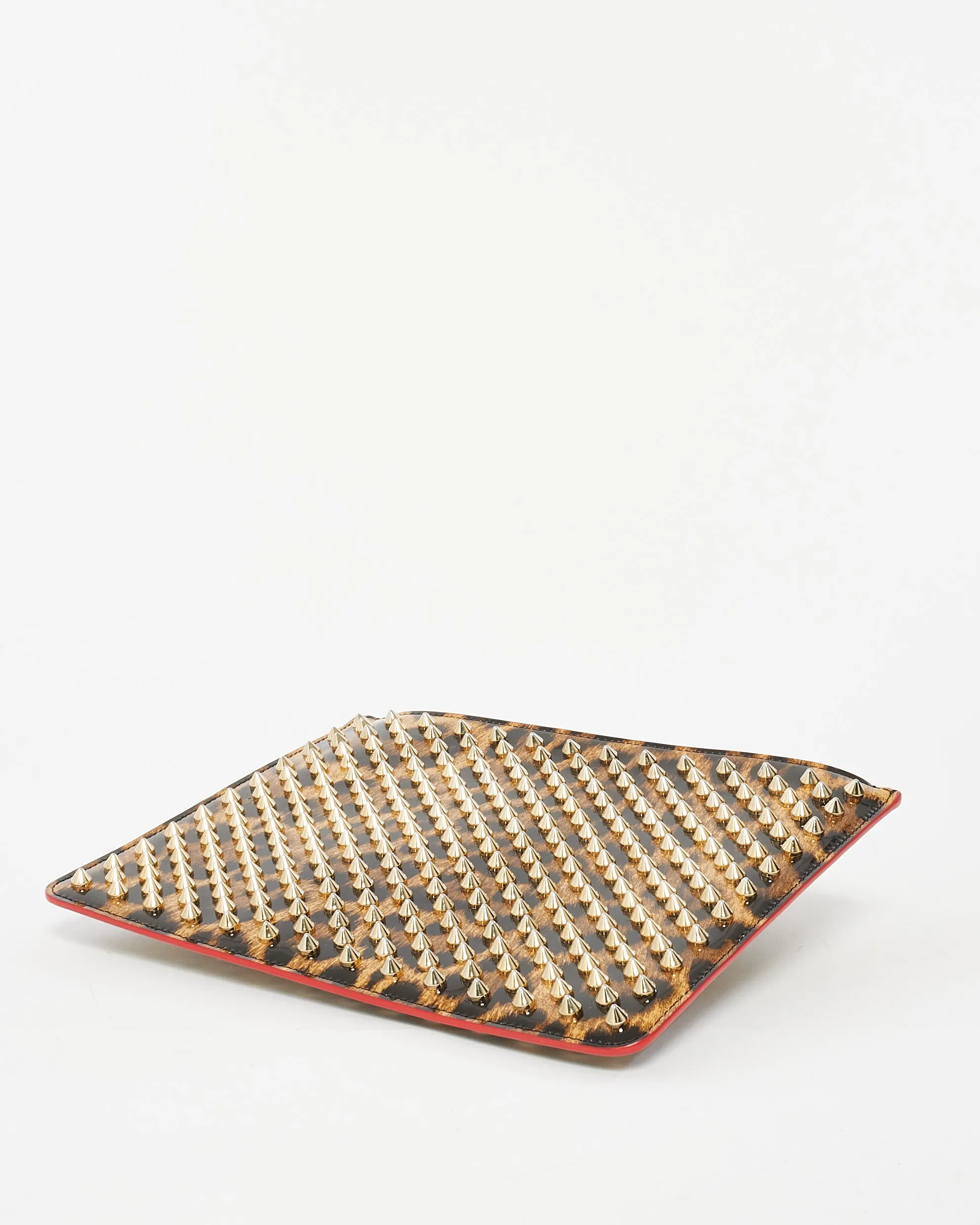 Christian Louboutin Patent Leopard Studded Clutch Bag