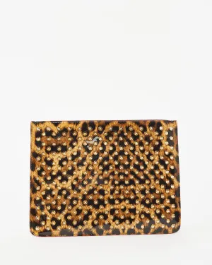 Christian Louboutin Patent Leopard Studded Clutch Bag