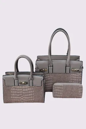 Crocodile Pattern Two Handle Shoulder Bag Set