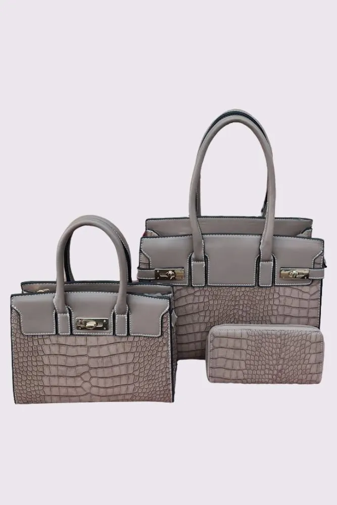 Crocodile Pattern Two Handle Shoulder Bag Set