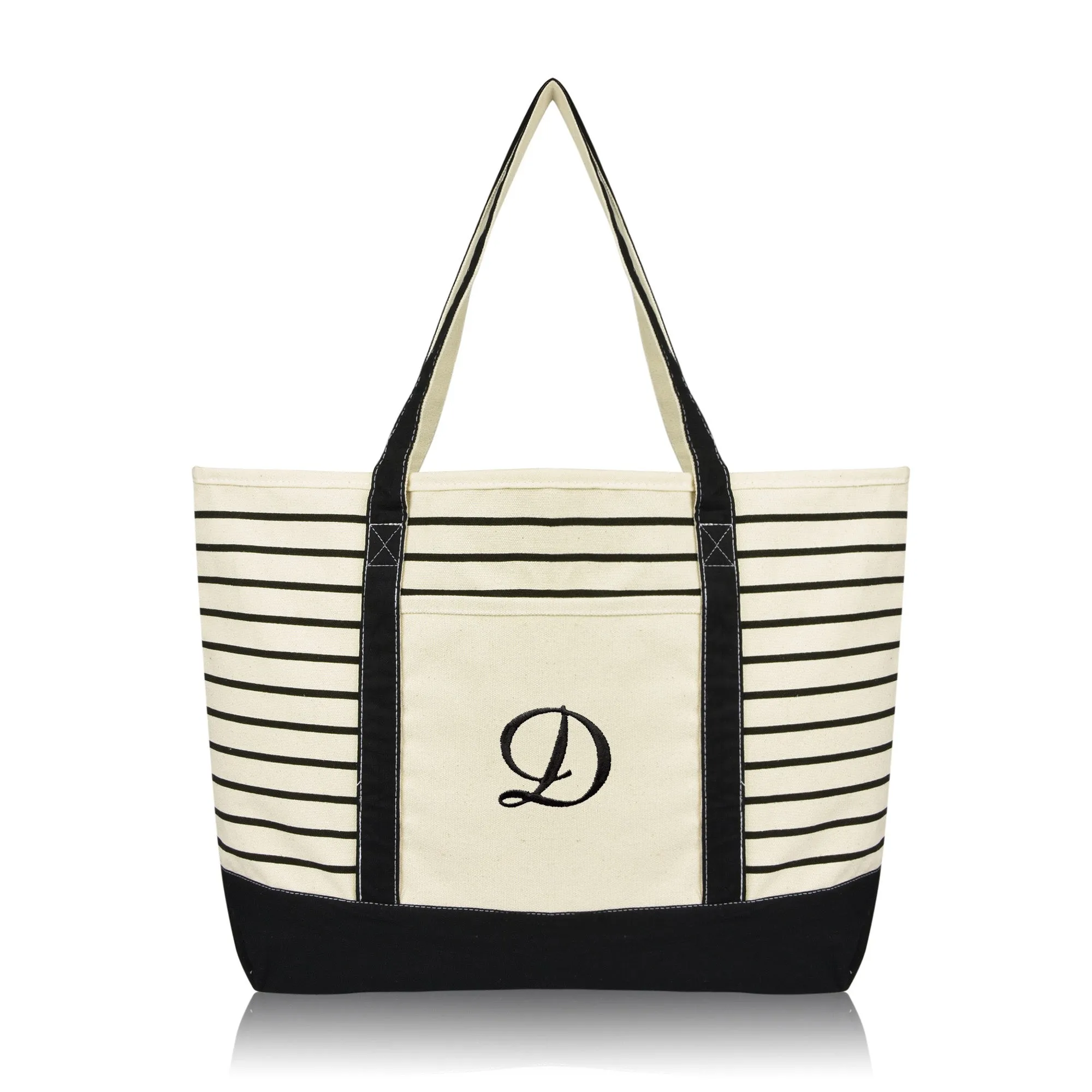 Dalix Striped D-Initial Tote Bag Womens Ballent Letter D