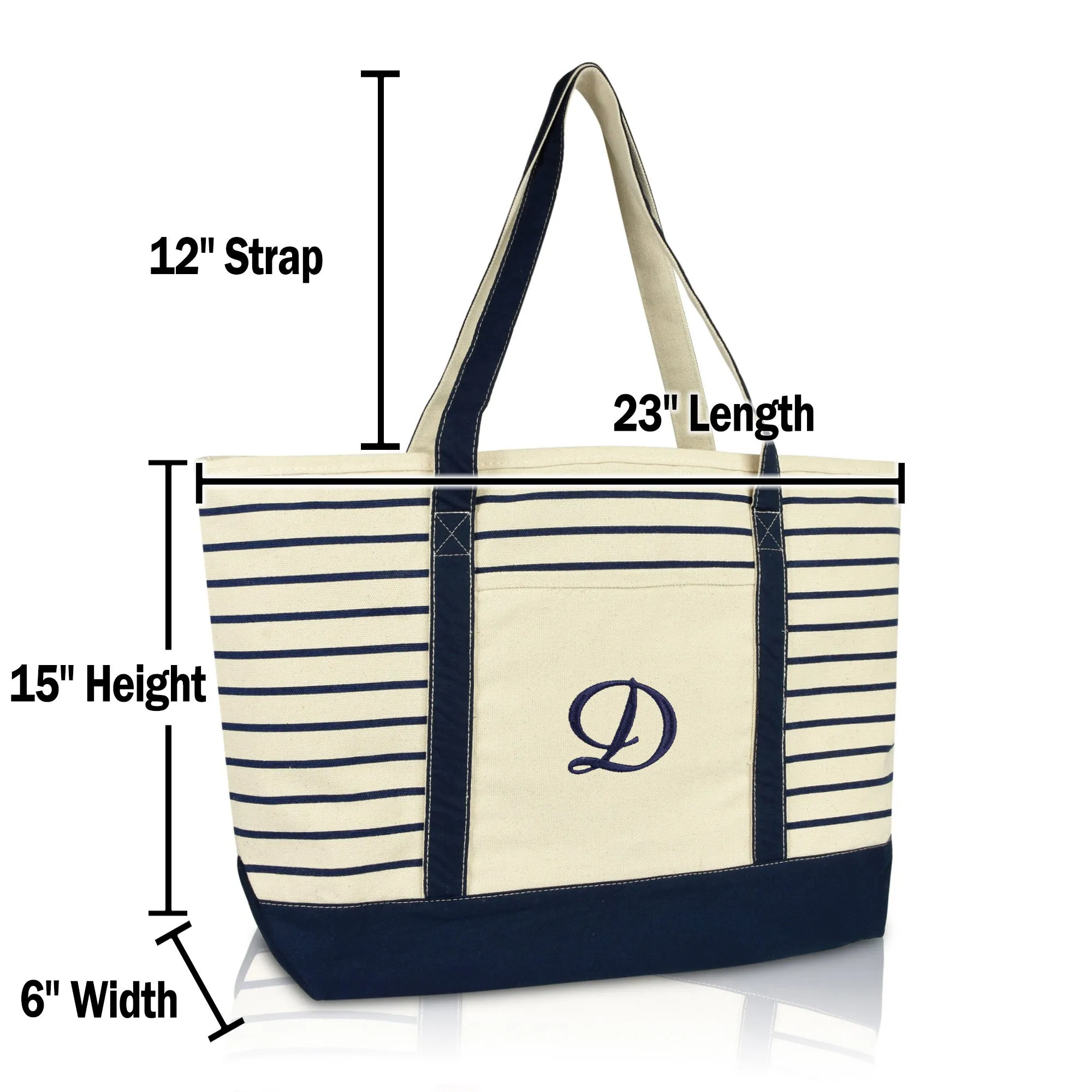 Dalix Striped D-Initial Tote Bag Womens Ballent Letter D