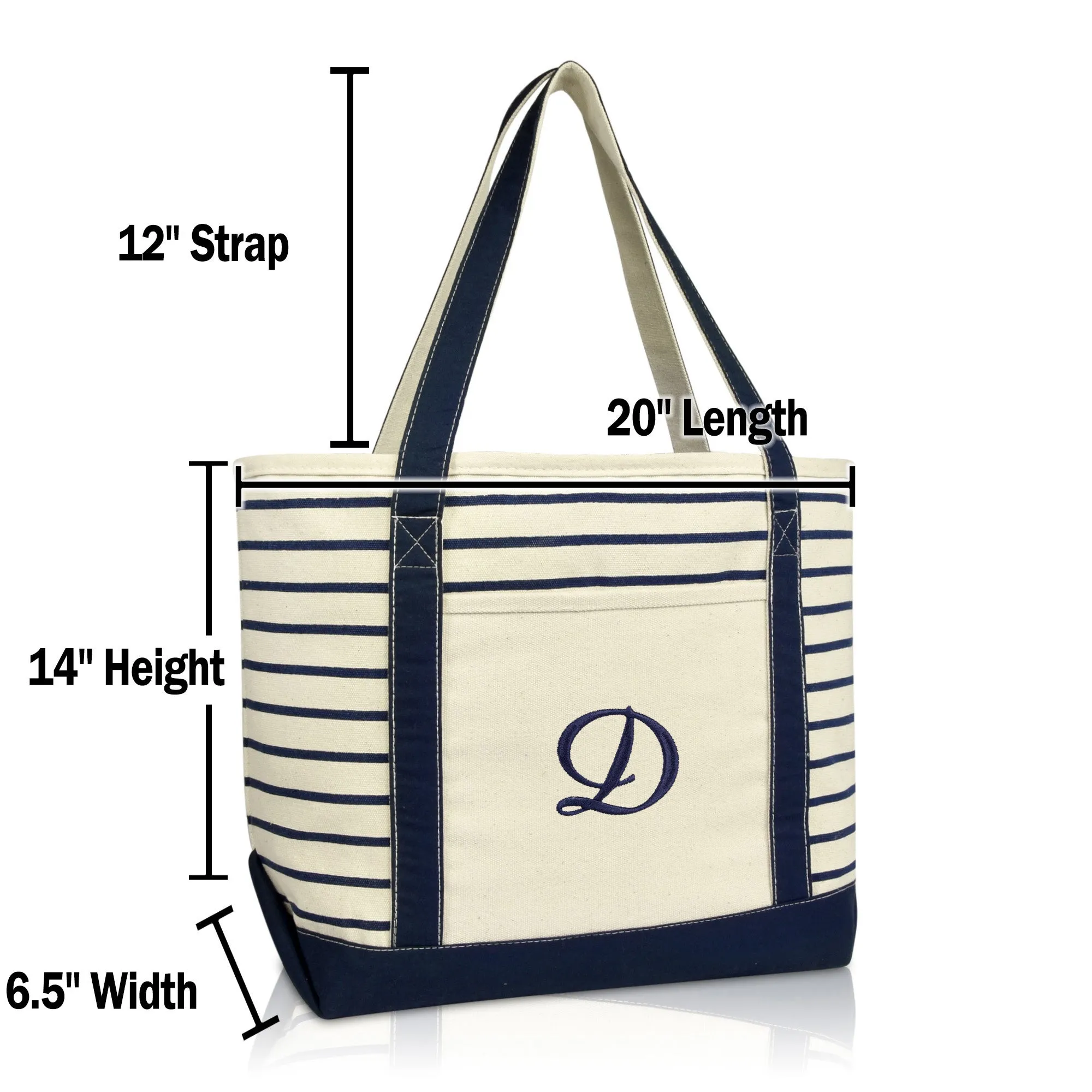 Dalix Striped D-Initial Tote Bag Womens Ballent Letter D