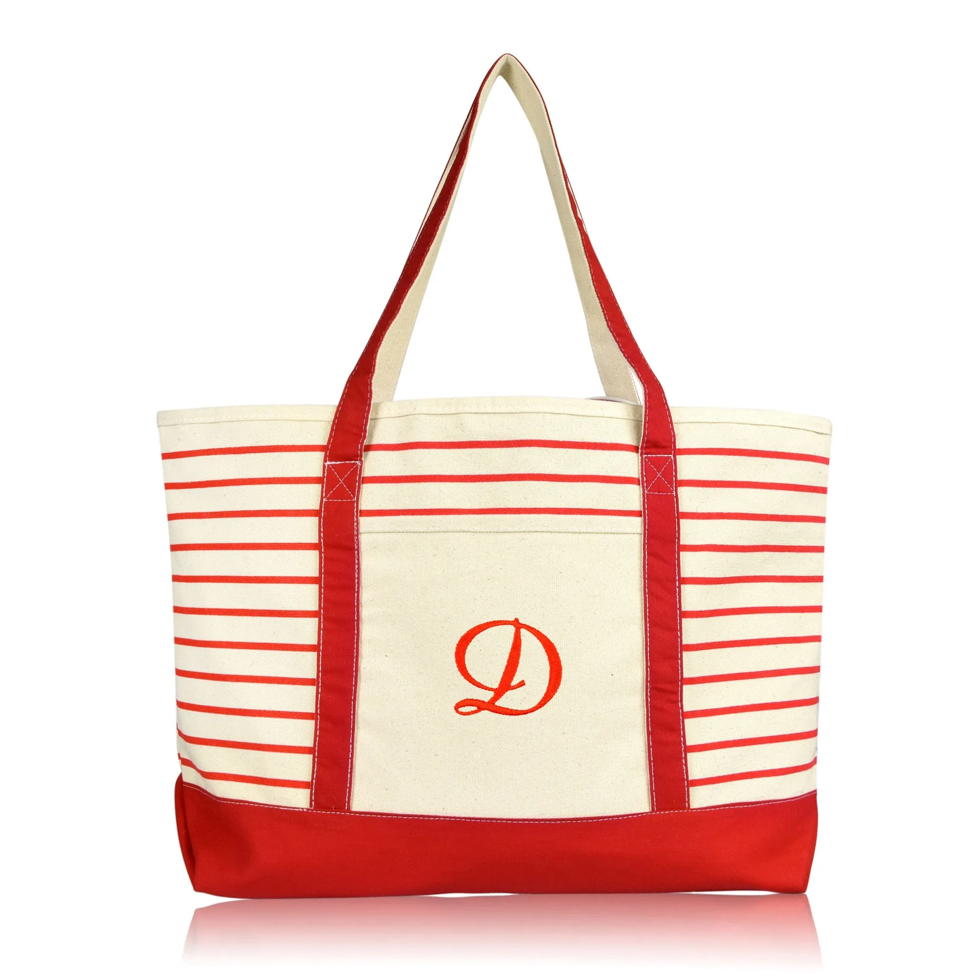 Dalix Striped D-Initial Tote Bag Womens Ballent Letter D