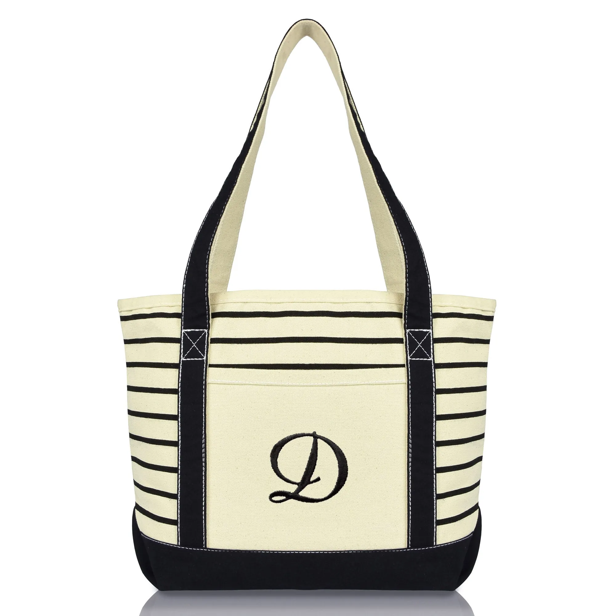 Dalix Striped D-Initial Tote Bag Womens Ballent Letter D