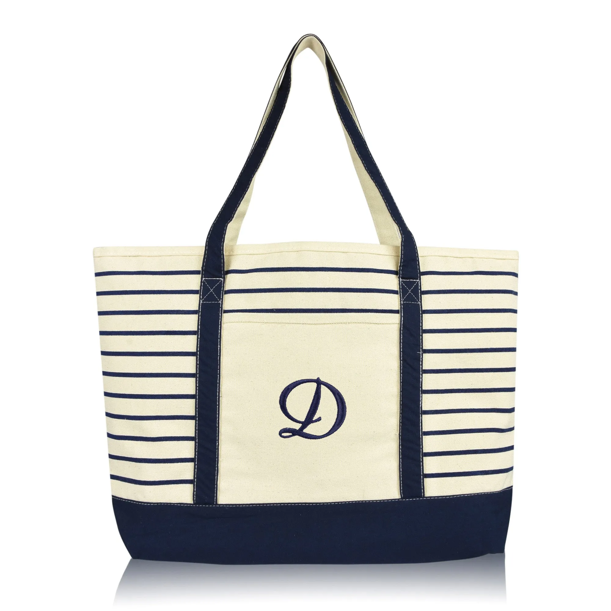 Dalix Striped D-Initial Tote Bag Womens Ballent Letter D
