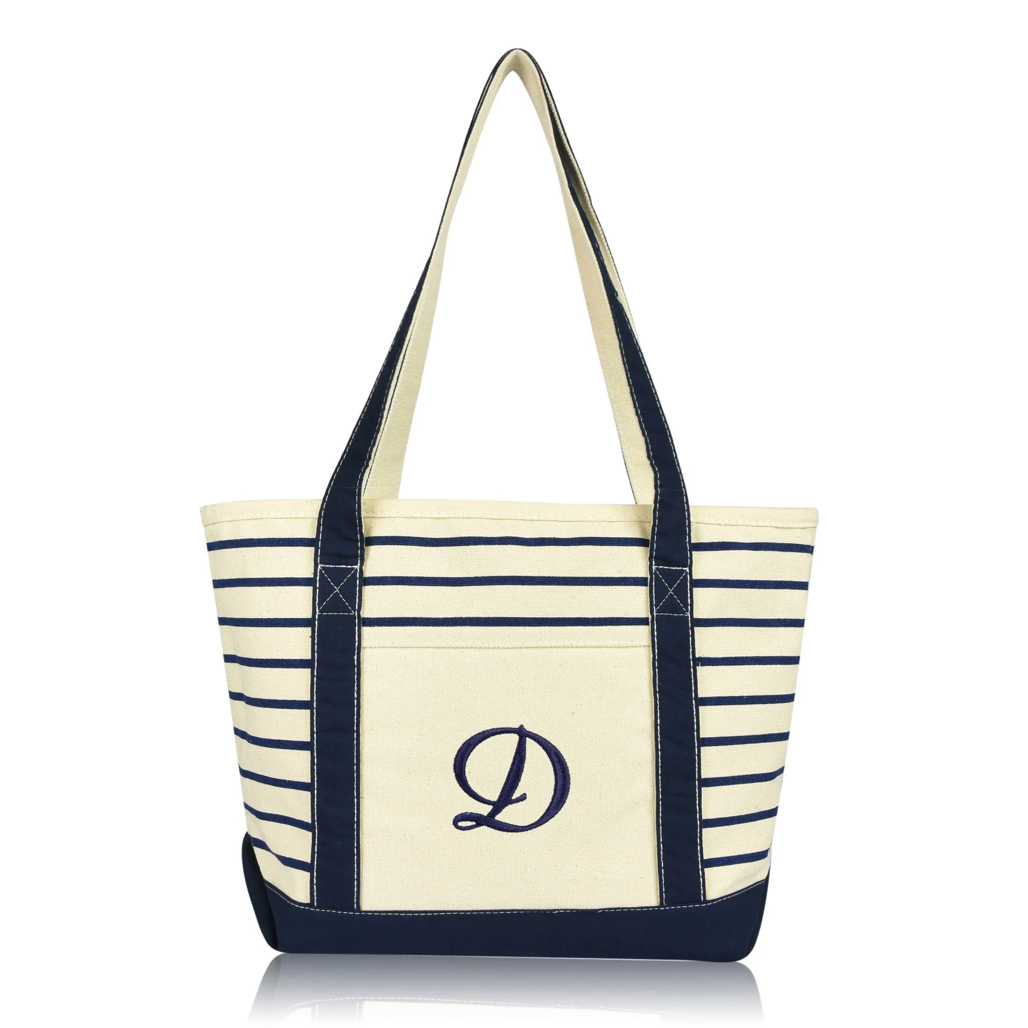 Dalix Striped D-Initial Tote Bag Womens Ballent Letter D