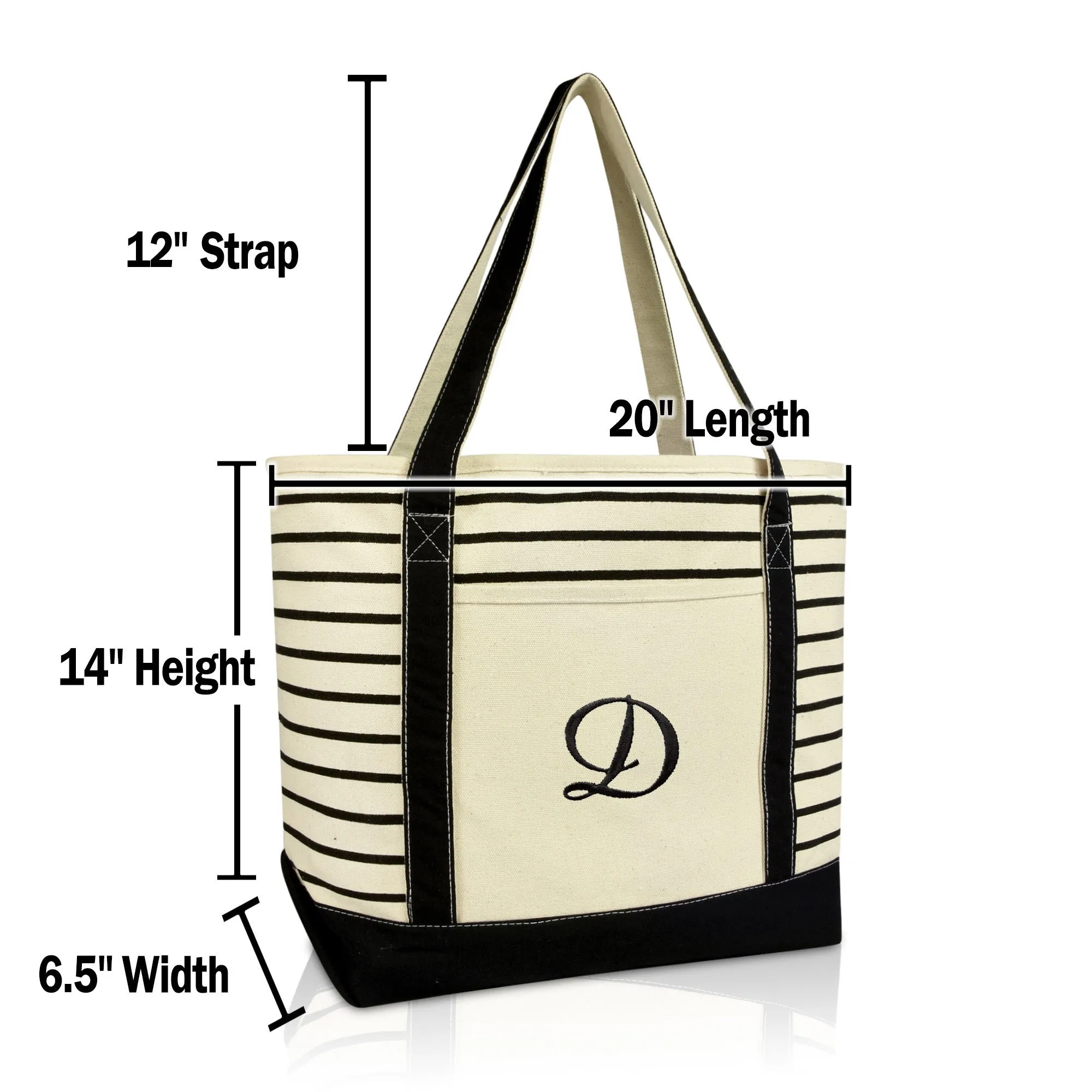Dalix Striped D-Initial Tote Bag Womens Ballent Letter D