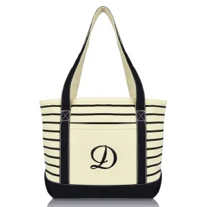 Dalix Striped D-Initial Tote Bag Womens Ballent Letter D