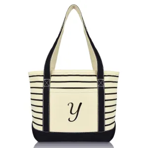 Dalix Striped Y-Initial Tote Bag Womens Ballent Letter Y