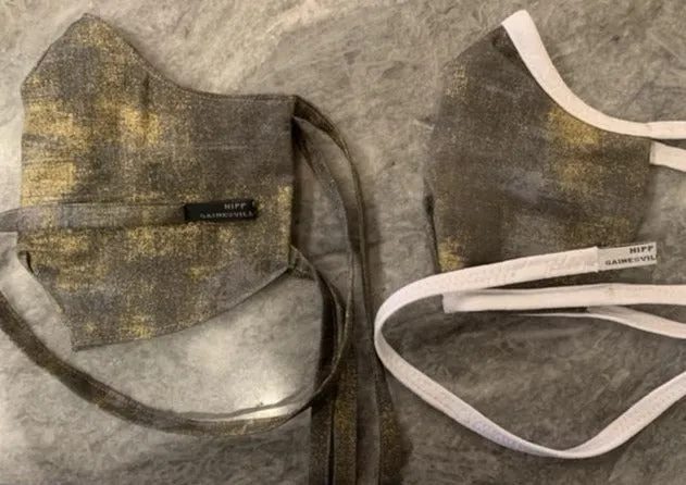 Devil's Millhopper: Grey and Gold Shiny Cotton with White Stretch Ties
