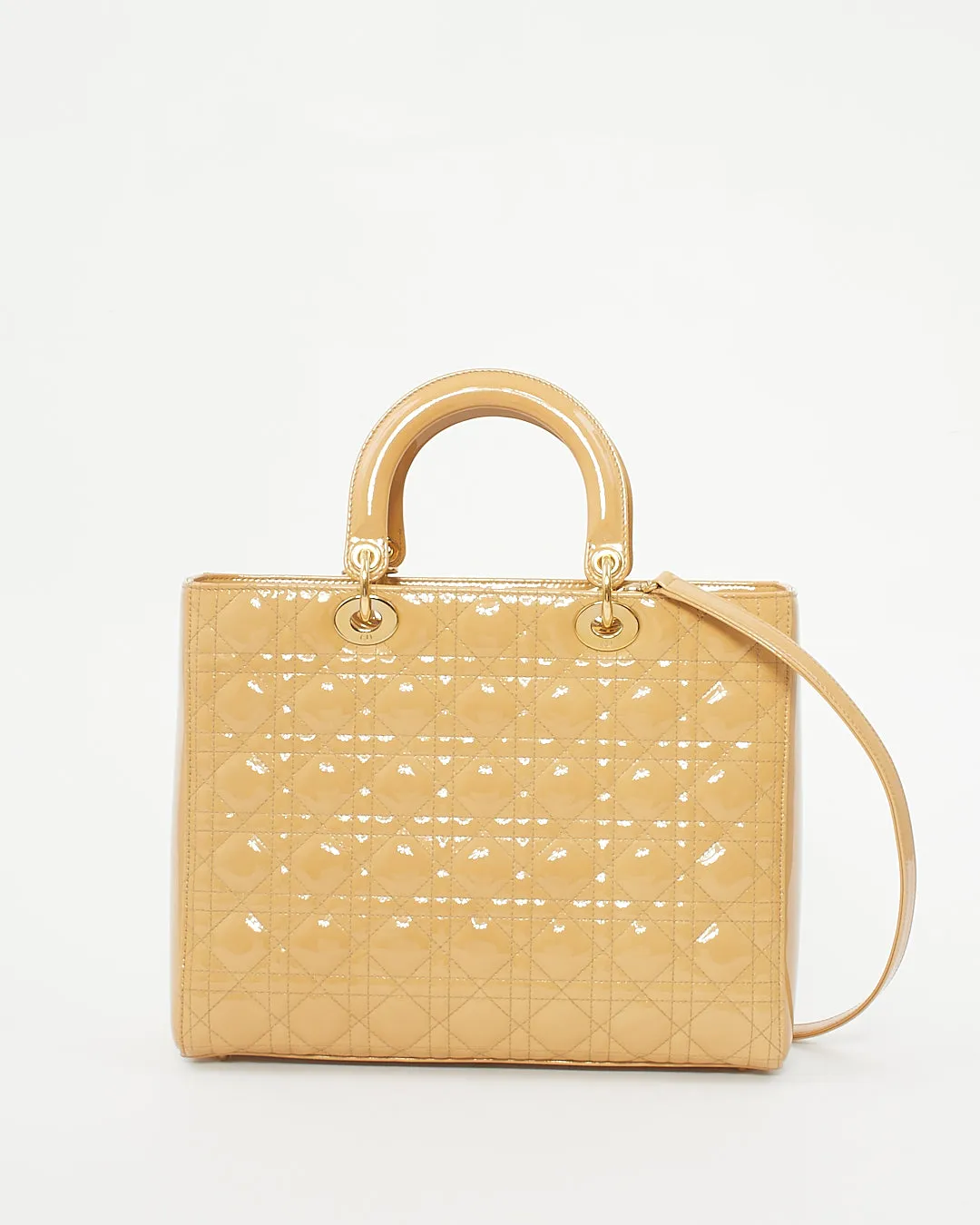 Dior Beige Patent Cannage Large Lady Dior Tote