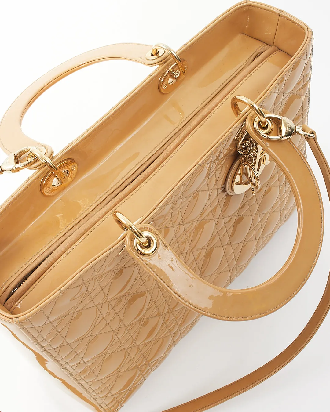 Dior Beige Patent Cannage Large Lady Dior Tote