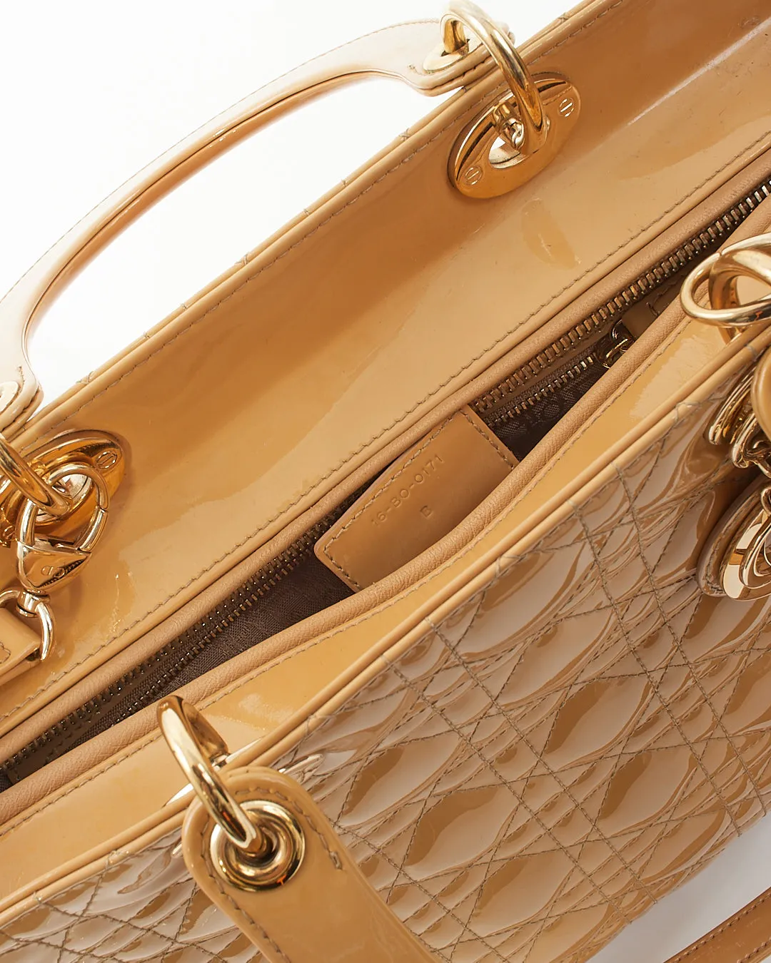 Dior Beige Patent Cannage Large Lady Dior Tote
