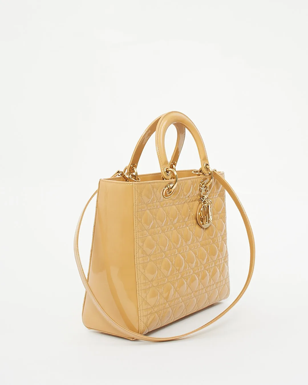 Dior Beige Patent Cannage Large Lady Dior Tote
