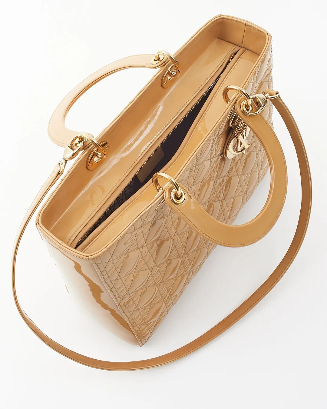 Dior Beige Patent Cannage Large Lady Dior Tote