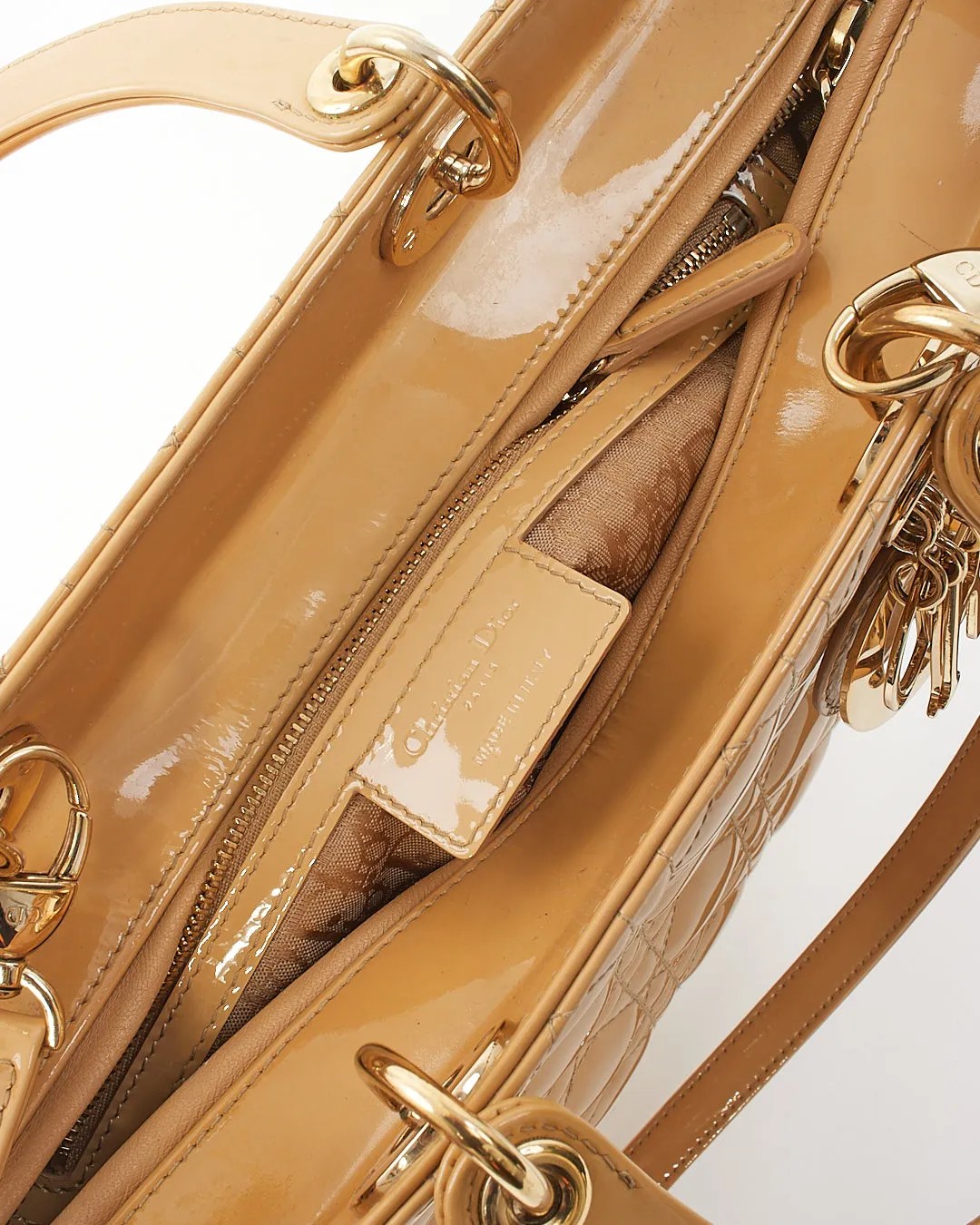 Dior Beige Patent Cannage Large Lady Dior Tote