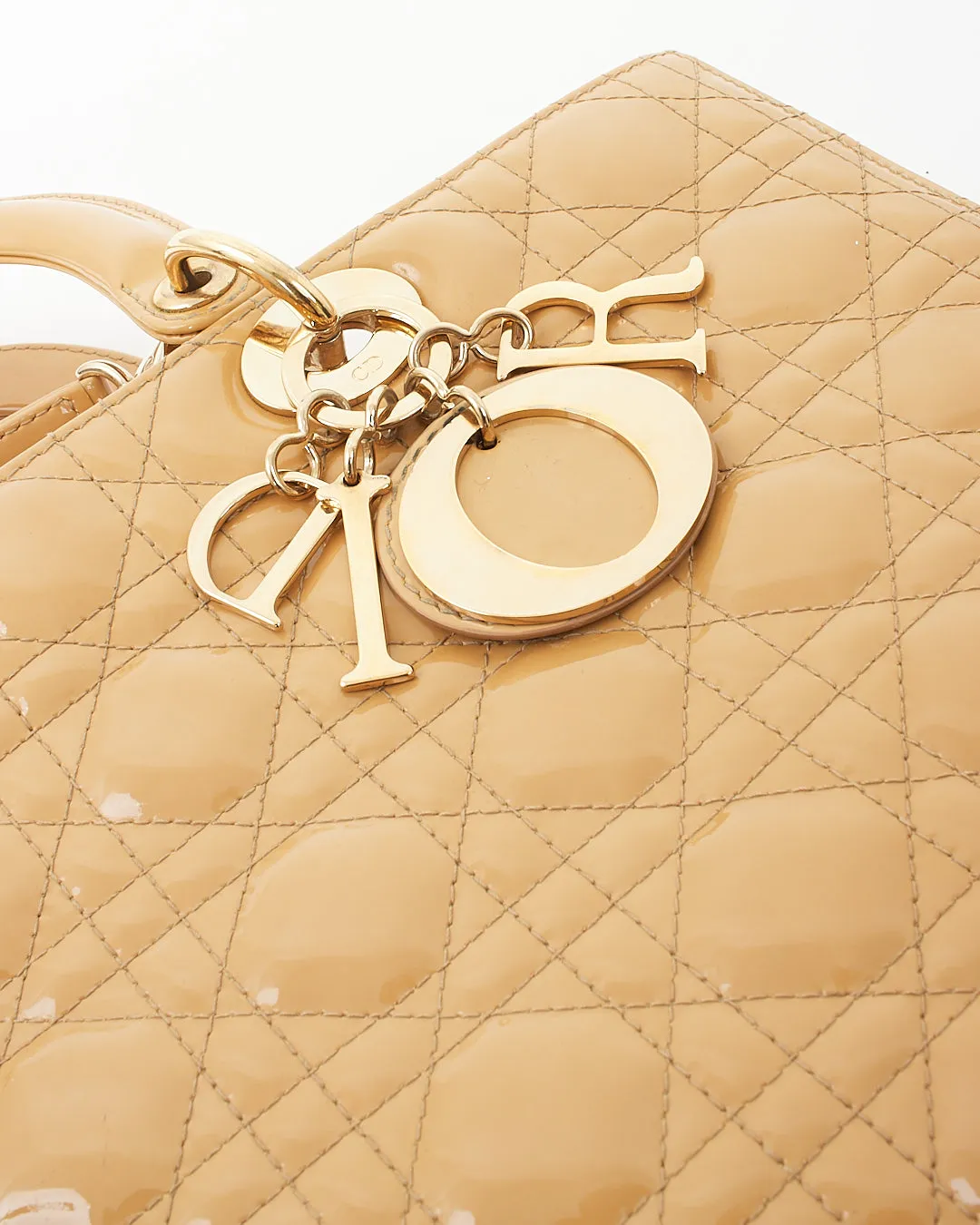 Dior Beige Patent Cannage Large Lady Dior Tote