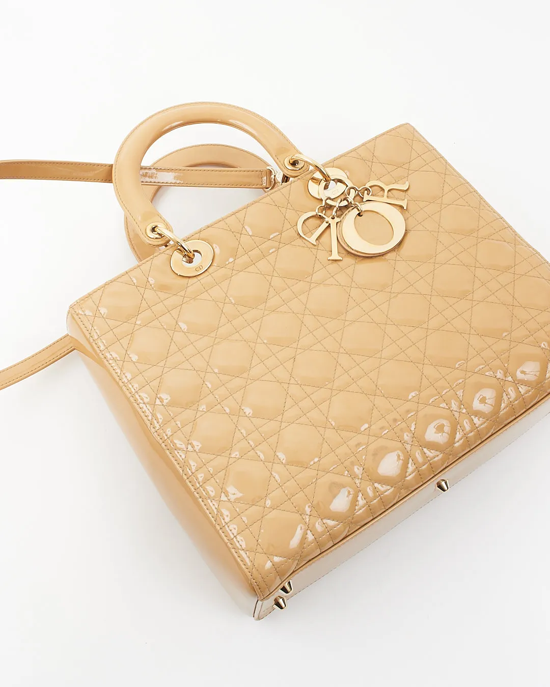 Dior Beige Patent Cannage Large Lady Dior Tote