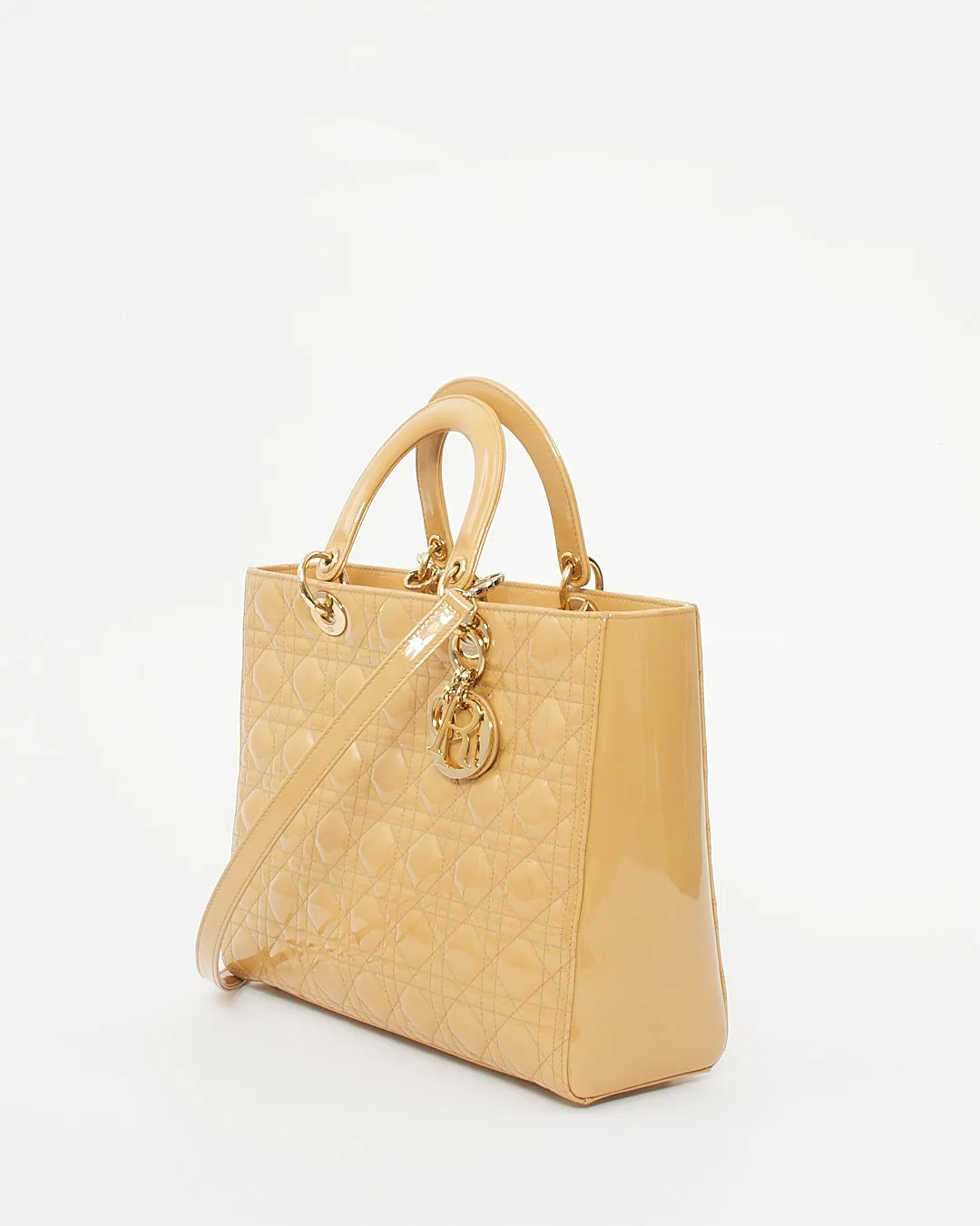 Dior Beige Patent Cannage Large Lady Dior Tote