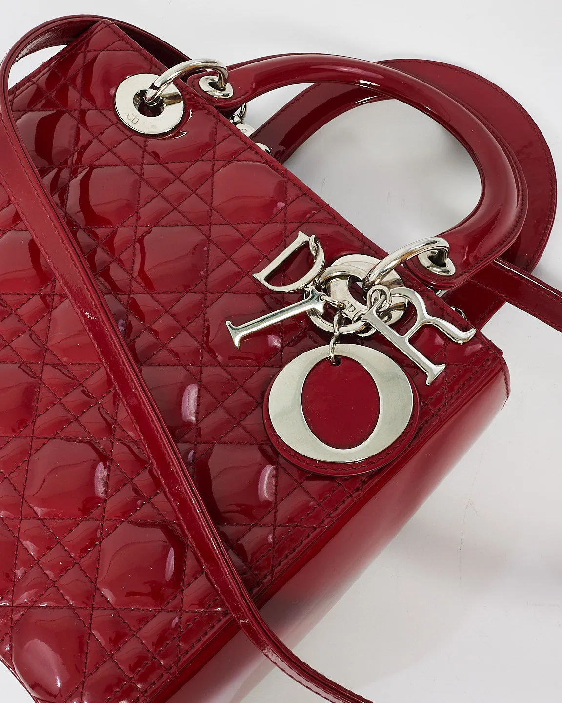 Dior Red Patent Leather Medium Lady Dior with SHW