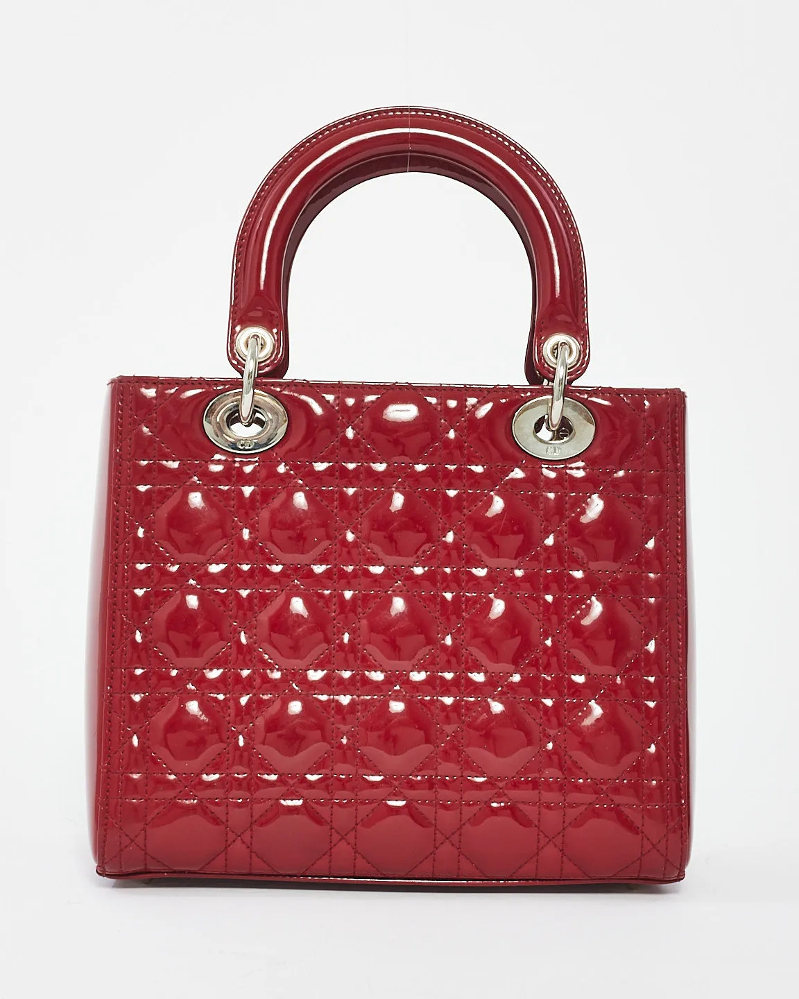 Dior Red Patent Leather Medium Lady Dior with SHW