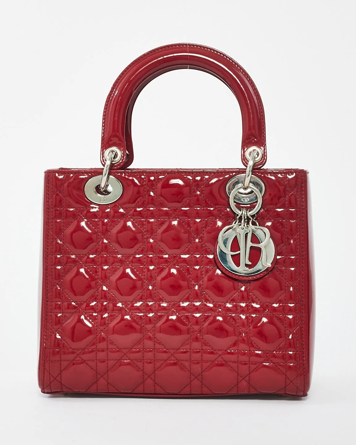 Dior Red Patent Leather Medium Lady Dior with SHW