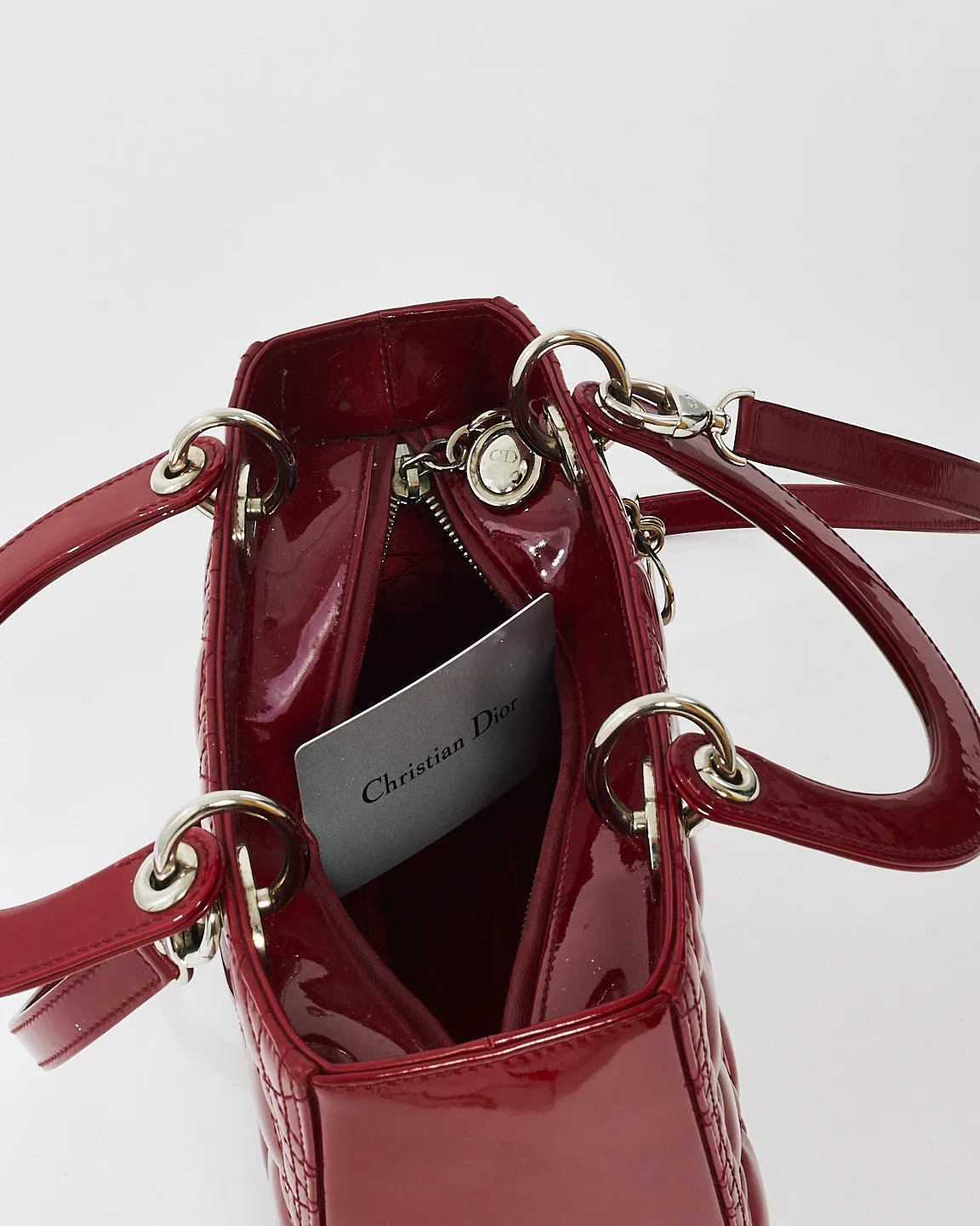 Dior Red Patent Leather Medium Lady Dior with SHW