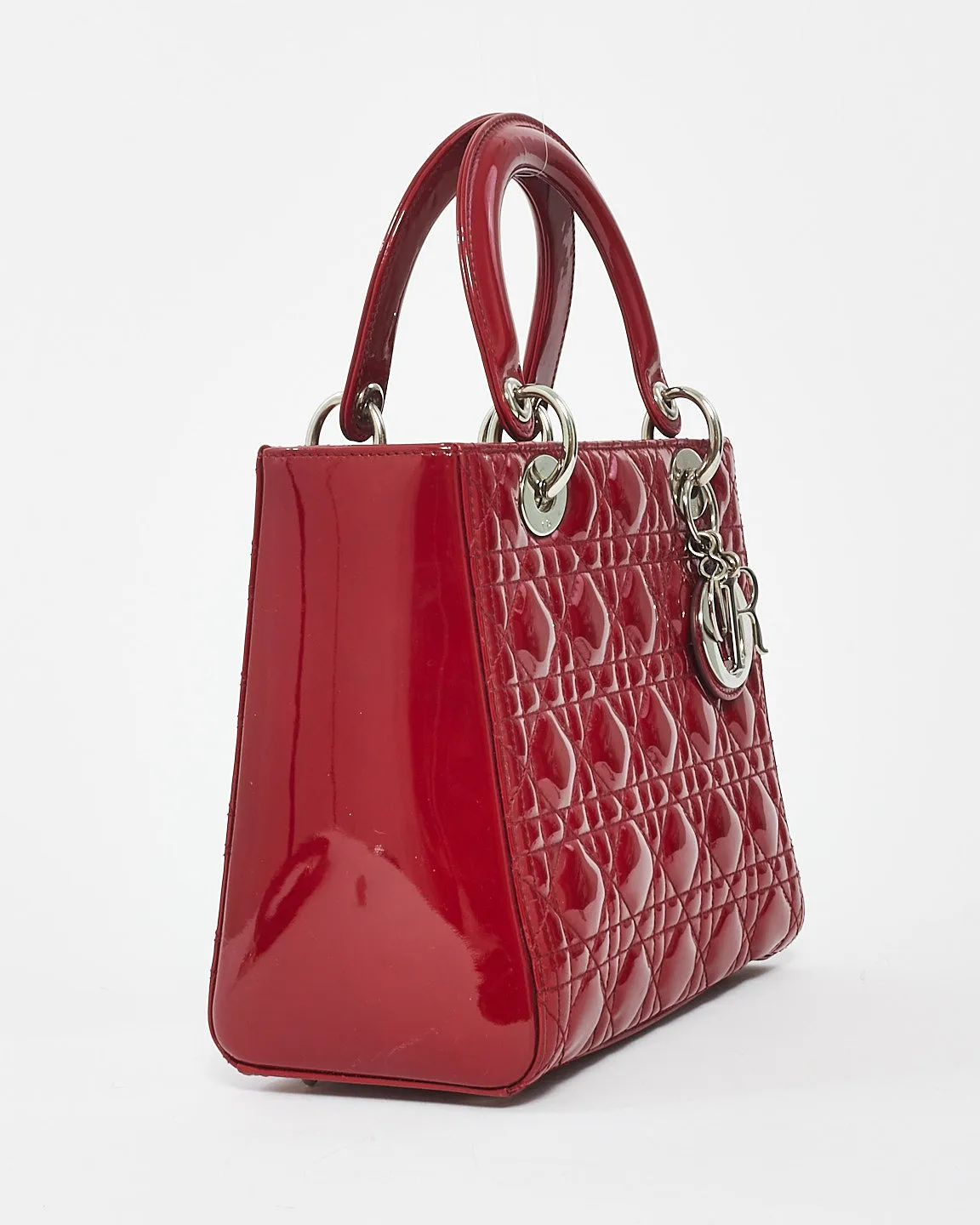 Dior Red Patent Leather Medium Lady Dior with SHW